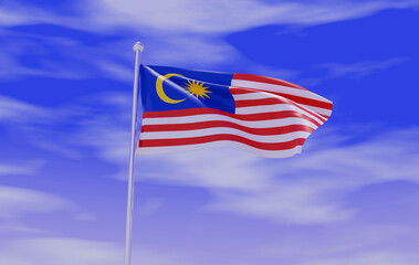 Malaysia Flag during Daylight and beautiful sky - 3D Illustration