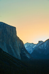 Iconic El Capitan silhouette with golden morning light at Yosemite