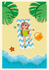 Obraz na płótnie Canvas piggy in sunglasses sunbathing on the beach