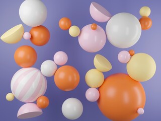3d wallpaper pastel colorful spheres with violet (veri peri) background