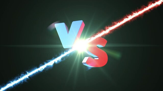 Versus screen futuristic fashion 3d animation. VS headline element for battle game, sport, confrontation challenge. Laser energy powerful lines collision. Broadcast template.