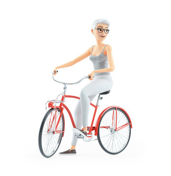 3d senior woman riding bicycle