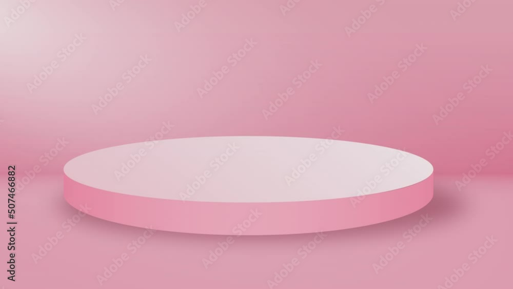Poster empty round podium, pedestal or platform illuminated by volume spotlights. digital 3d animation