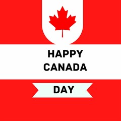 Canada Day  Illustration. Happy Canada Day Holiday Invitation Design. Red Leaf Isolated on a white background. Greeting card with text  calligraphy lettering.