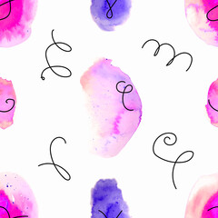  Style watercolor drawing. Modern hand drawn banner with pink seamless abstract watercolor pattern.
