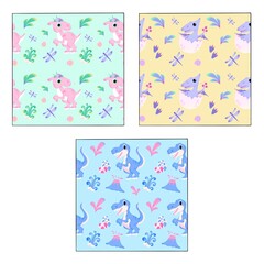 Set of seamless patterns with baby dinosaurs - animalistic pattern 