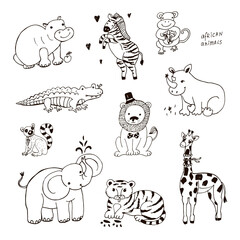 Safari Funny animals vector illustrations set