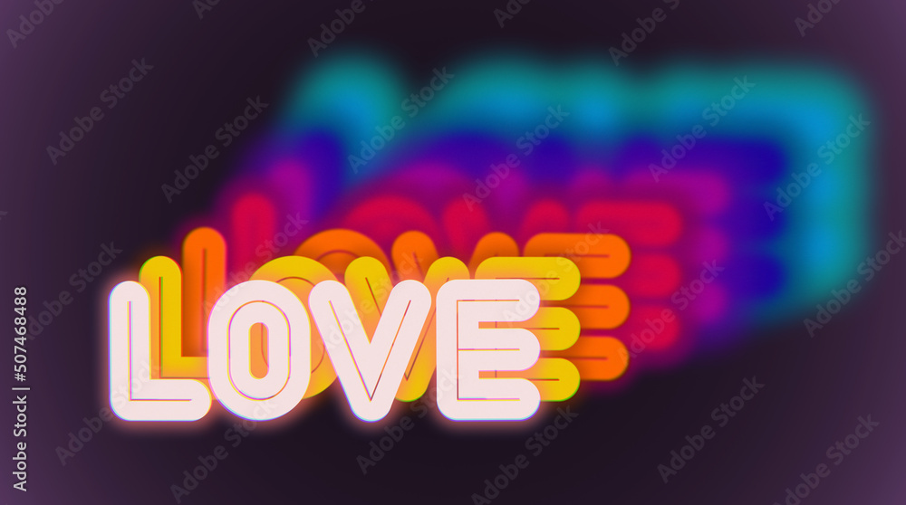 Poster love. abstract concept colorful typography design illustration in the 80s and 90s synthwave style de
