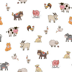 Funny farm animals animals vector seamless pattern