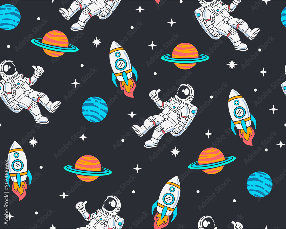 Canvas Prints hand drawn space elements seamless pattern. space background. space doodle illustration. vector illu