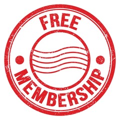 FREE MEMBERSHIP text on red round postal stamp sign