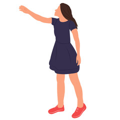 woman saying goodbye in flat design isolated, vector