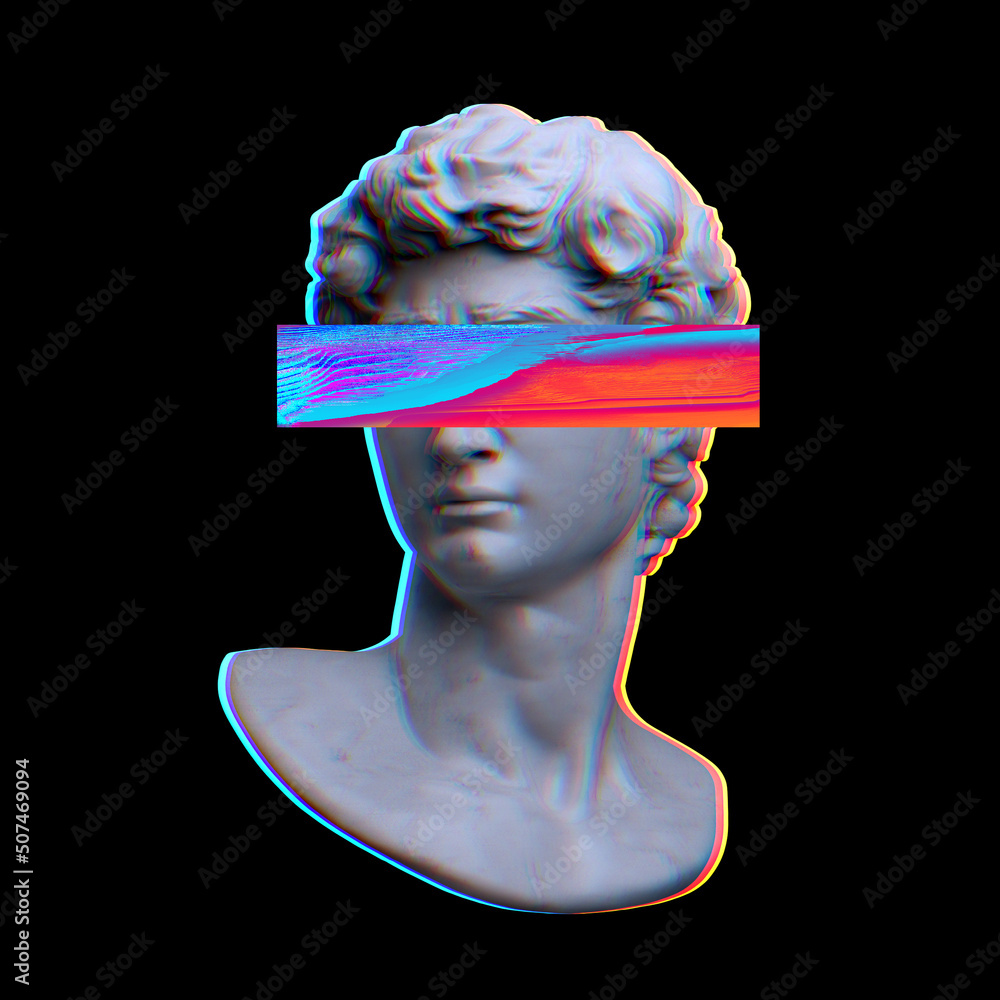 Aufkleber digital offset rgb color offset illustration of classical marble male head bust sculpture from 3d re