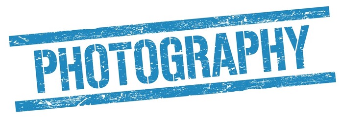 PHOTOGRAPHY text on blue grungy rectangle stamp.