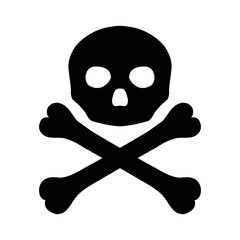 skull and bones icon, danger sign, crossbones, poison symbol isolated, vector flat illustration