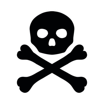 skull and bones icon, danger sign, crossbones, poison symbol isolated, vector flat illustration