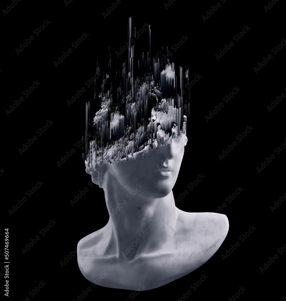 Aufkleber 3d rendering illustration of a broken marble fragment of head sculpture in classical style with pixe