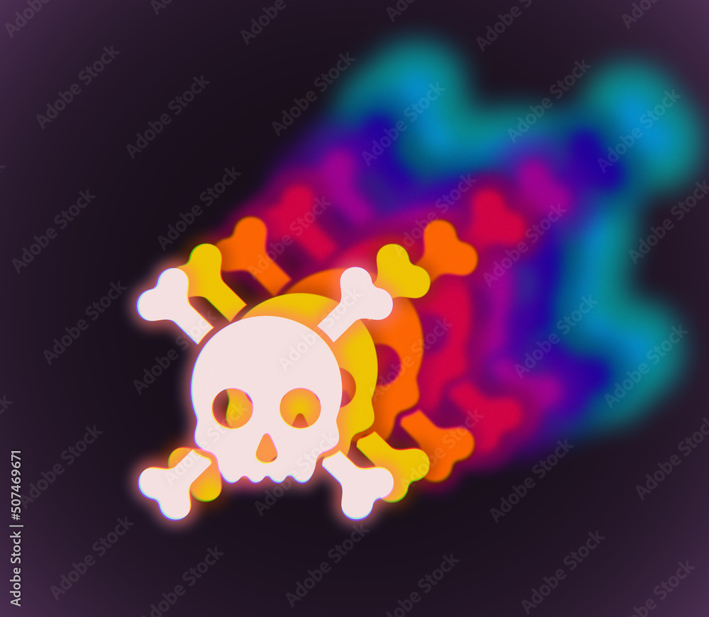 Aufkleber skull and crossbones abstract concept colorful illustration in the 80s and 90s synthwave echoed colo