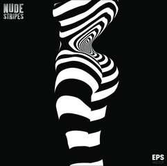Fototapeta na wymiar Vector abstract black and white spiral circles illustration from 3D rendering of a nude woman's sexy body back isolated on black background. 