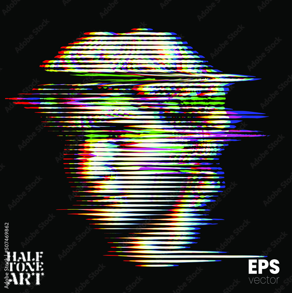Aufkleber halftone art. vector glitch and corrupted rgb color offset mode illustration from 3d rendering of cl