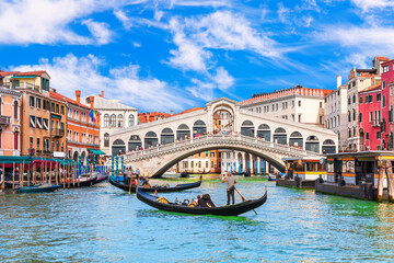 Gandolas in the lagoon of Venice, beautiful tourist attraction, Italy