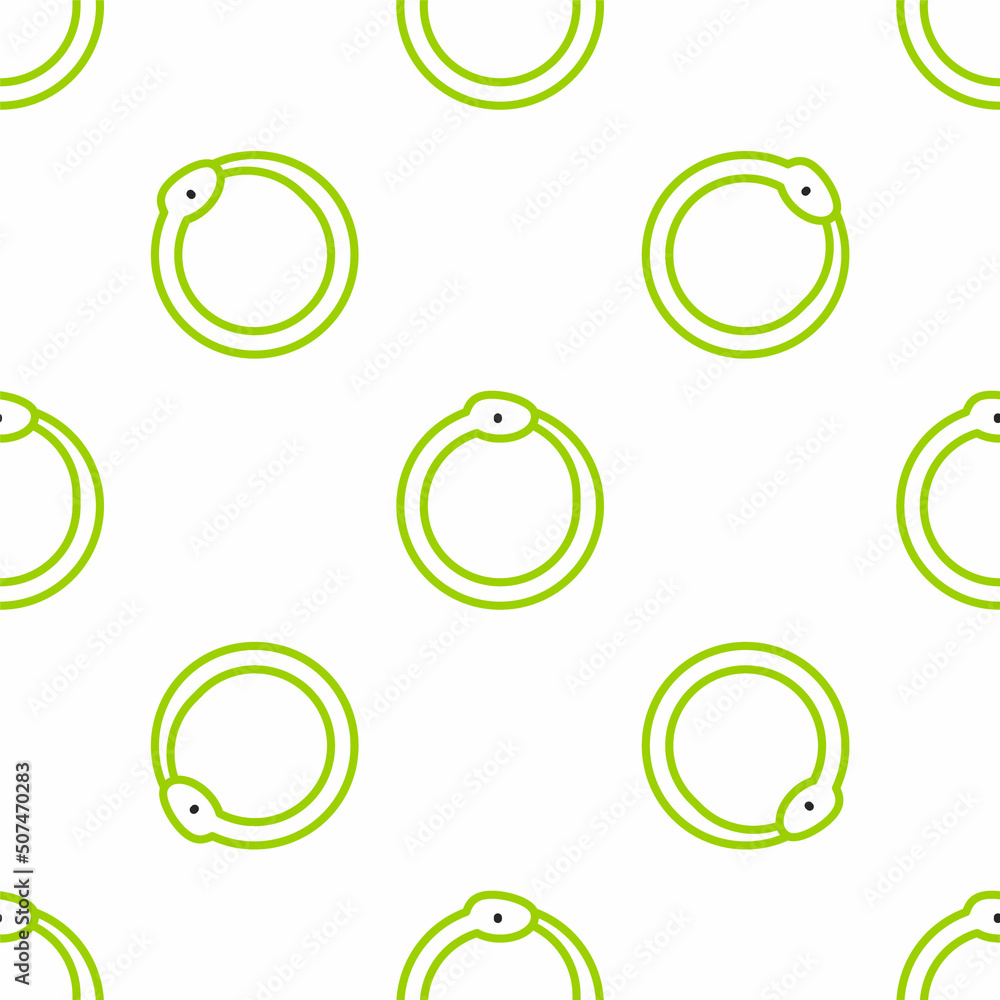 Poster line magic symbol of ouroboros icon isolated seamless pattern on white background. snake biting its 