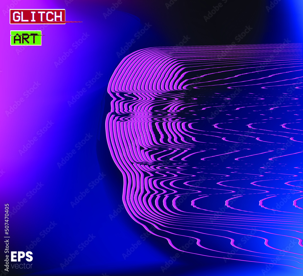 Poster glitch art. vector vaporwave pink and blue style illustration from 3d rendering of female face in os