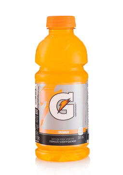 LONDON,UK - MAy 24, 2022: Bottle of Gatorade scientifically formulated sports drink with orange on white background.