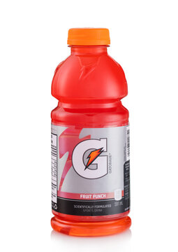 LONDON,UK - MAy 12, 2022: Gatorade energy sports drink fruit punch on white background.