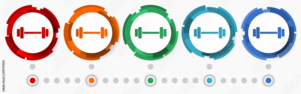 Poster Sport, fitness concept vector icon set,  modern design abstract web buttons in 5 color options, infographic template for webdesign and mobile apps