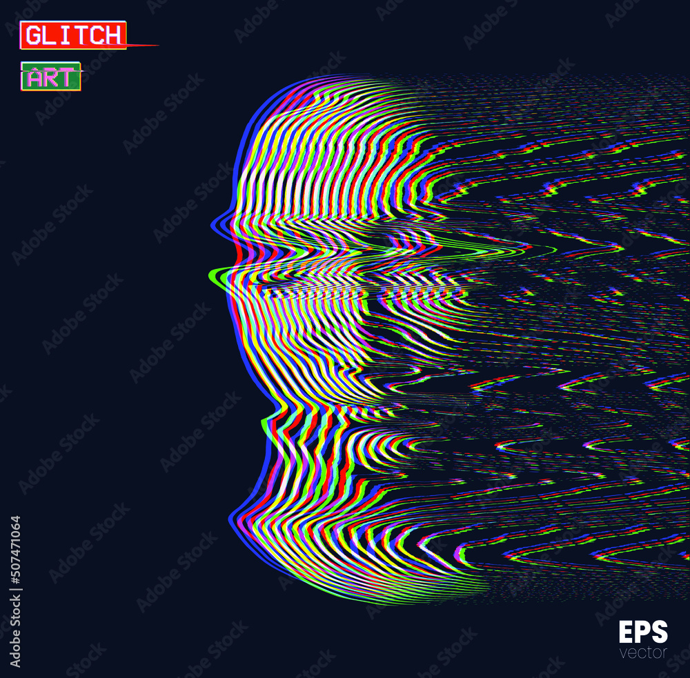 Aufkleber glitch art. vector corrupted graphics concept illustration in rgb color offset illustration from 3d 