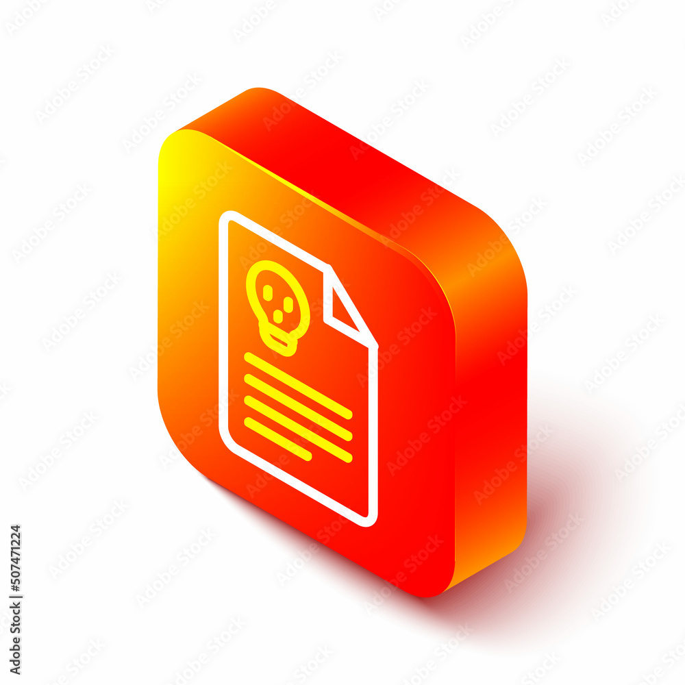 Poster isometric line radiation warning document icon isolated on white background. text file. orange squar