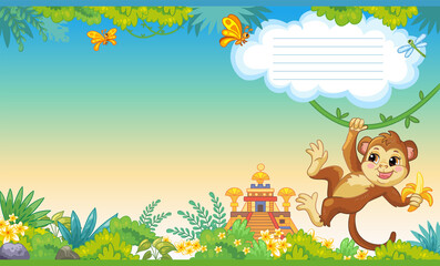 Cover for notebook with cute monkey in jungle vector
