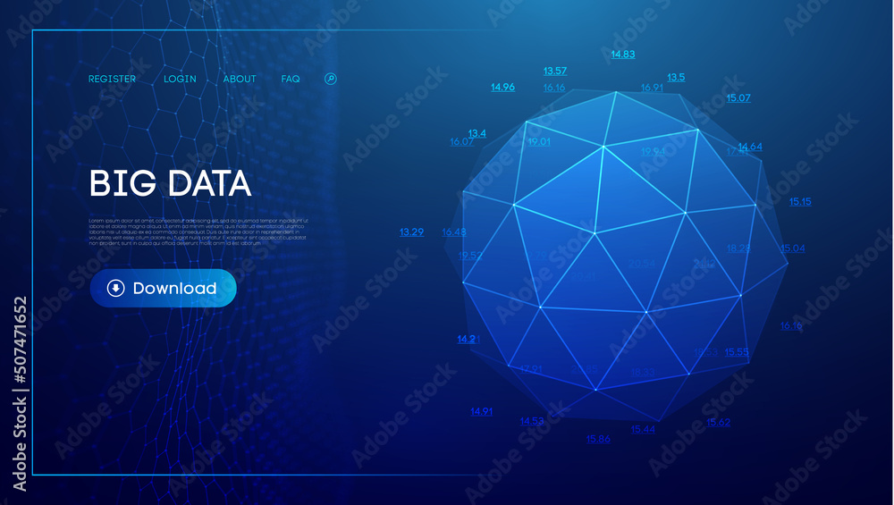 Poster abstract low poly sphere digital network background. geometric futuristic blue tecgnology background