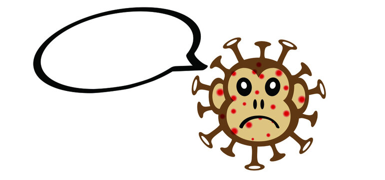 Cartoon smallpox, monkey virus or monkeypox diagnoses. The virus belongs to the genus Orthopoxvirus in the family Poxviridae. infectious disease. Ape face.Vector monkey pox symbol or icon. Stickman.