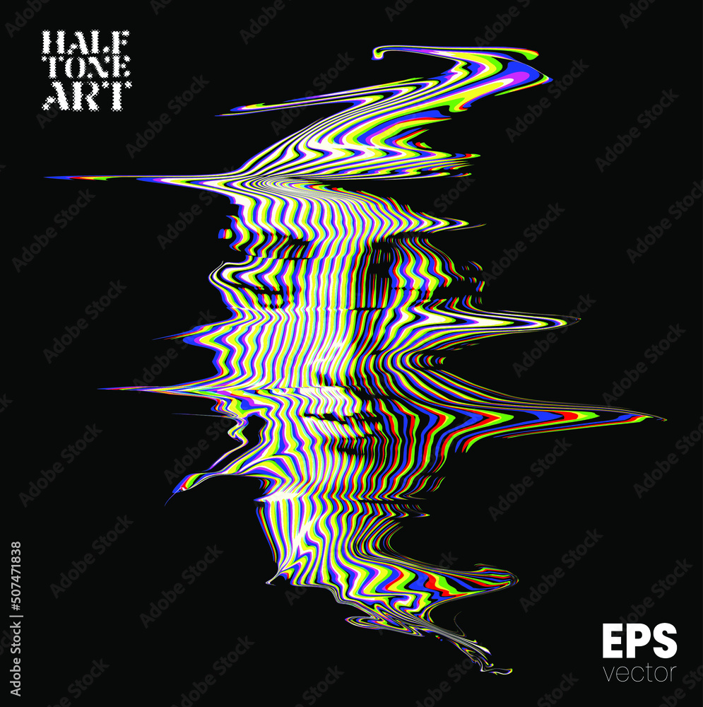 Poster halftone art. vector color rgb mode illustration from 3d rendering of female face in wavy line halft