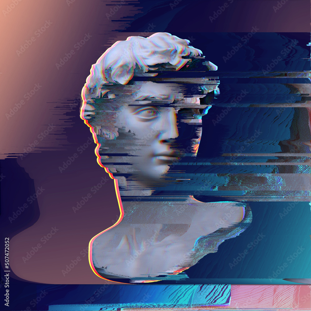 Aufkleber corrupted graphics glitched pixel sorting digital rgb color offset illustration of classical marble 