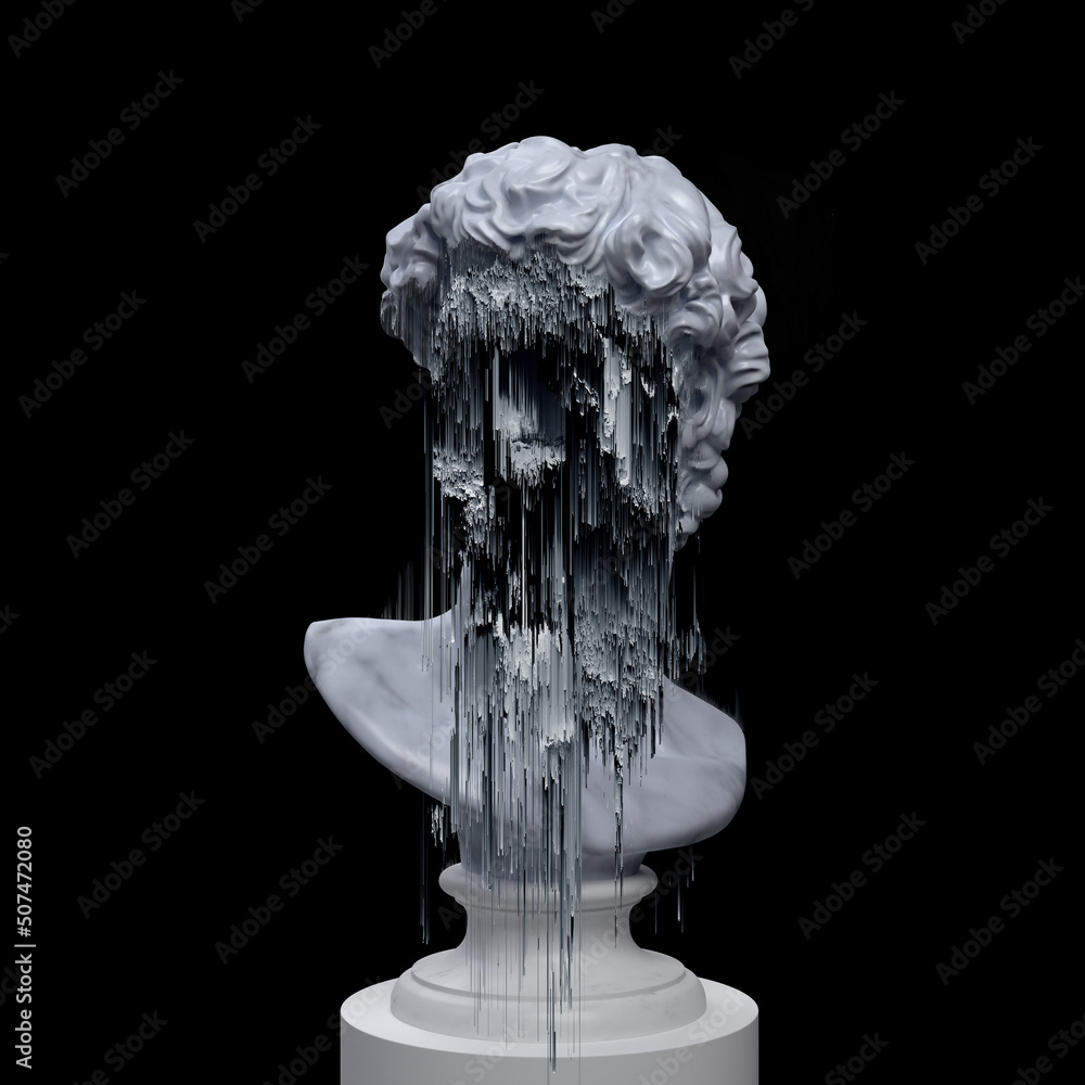 Aufkleber abstract concept illustration of faceless white marble classical bust on pedestal with erased and gl