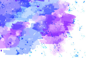 Blue and purple spots and specks on a white background. Abstract watercolor background. Vector illustration.