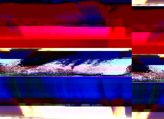Abstract corrupted graphics and psychedelic colors unique digital generated glitch art texture of noise and pixel error in the style of old CRT TVs and VHS video film damage or signal error.