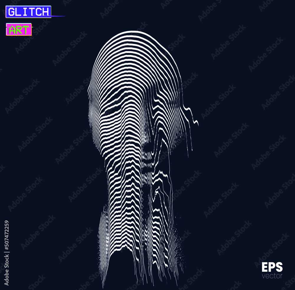 Aufkleber glitch art. vector vertical corrupted graphics concept illustration in black and white illustration 