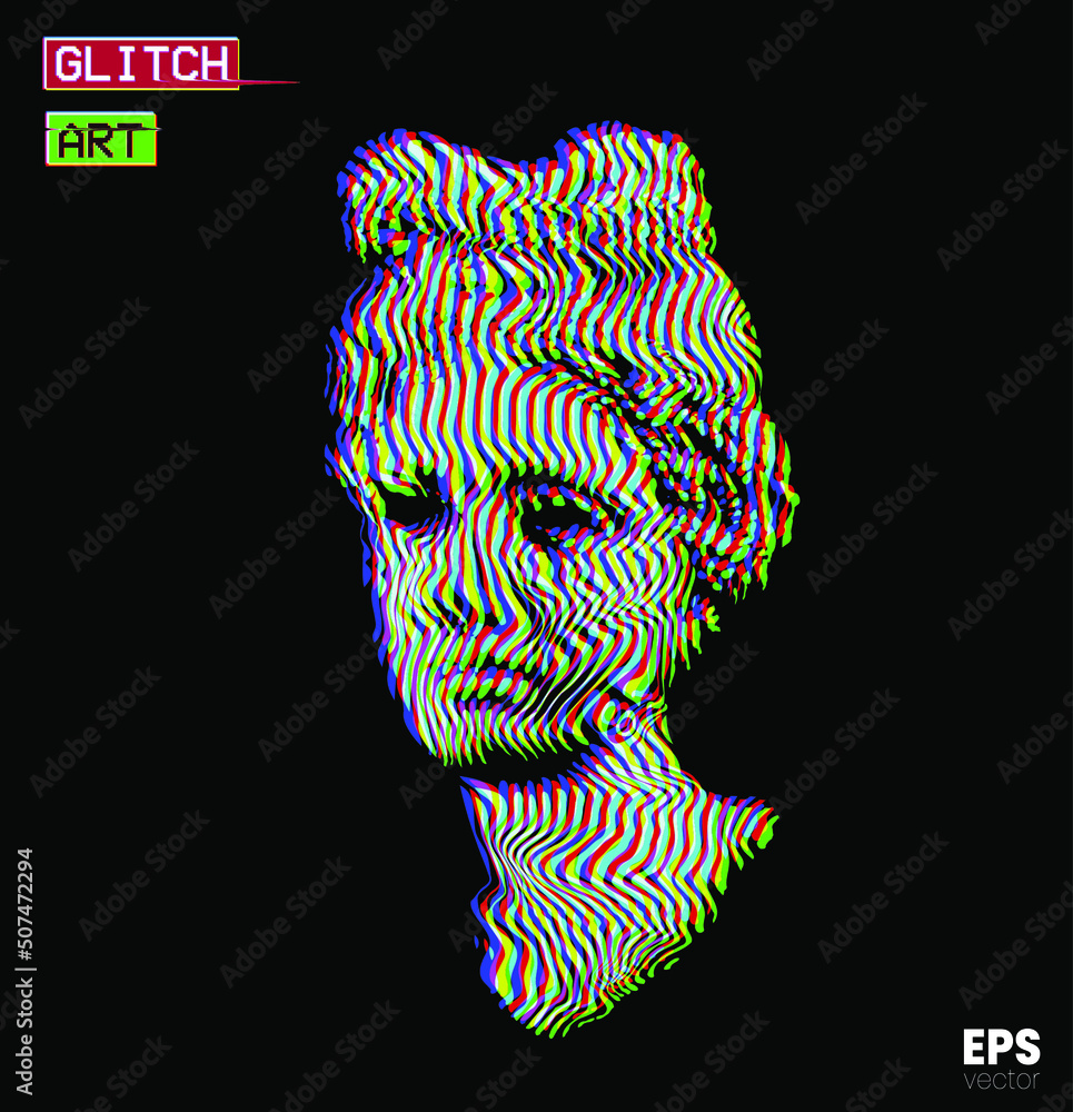 Aufkleber glitch art. vector rgb color mode offset striped and glitched pattern illustration from 3d rendering
