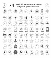 74 medical icons, vector, grey