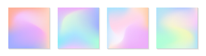 Vector set of mesh gradient backgrounds in soft pastel colors.Copy space for text.Abstract fluid illustrations in y2k aesthetic.Modern templates for banners,branding design,social media,covers.
