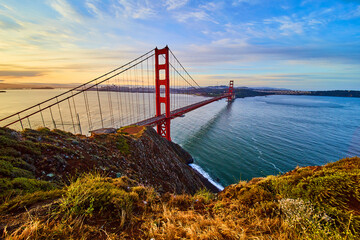 Golden Gate Bridge iconic American bridge at sunrise