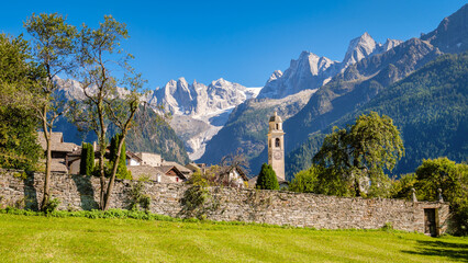 Nice autumn view on the gorgeous village of Soglio, located on the mountainside on the northern...