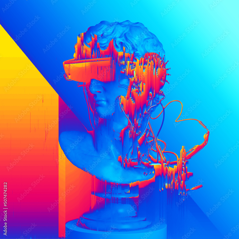 Poster abstract illustration from 3d rendering of pixel sorting glitch art colorful classical marble sculpt