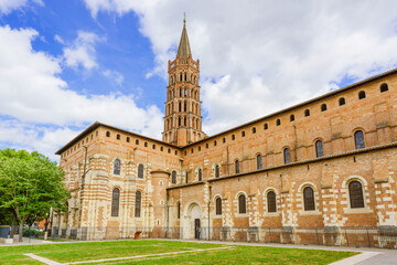 Exterior view of Basilica de Saint-Sernin in Toulouse which claims to be the largest Romanesque building in France 
