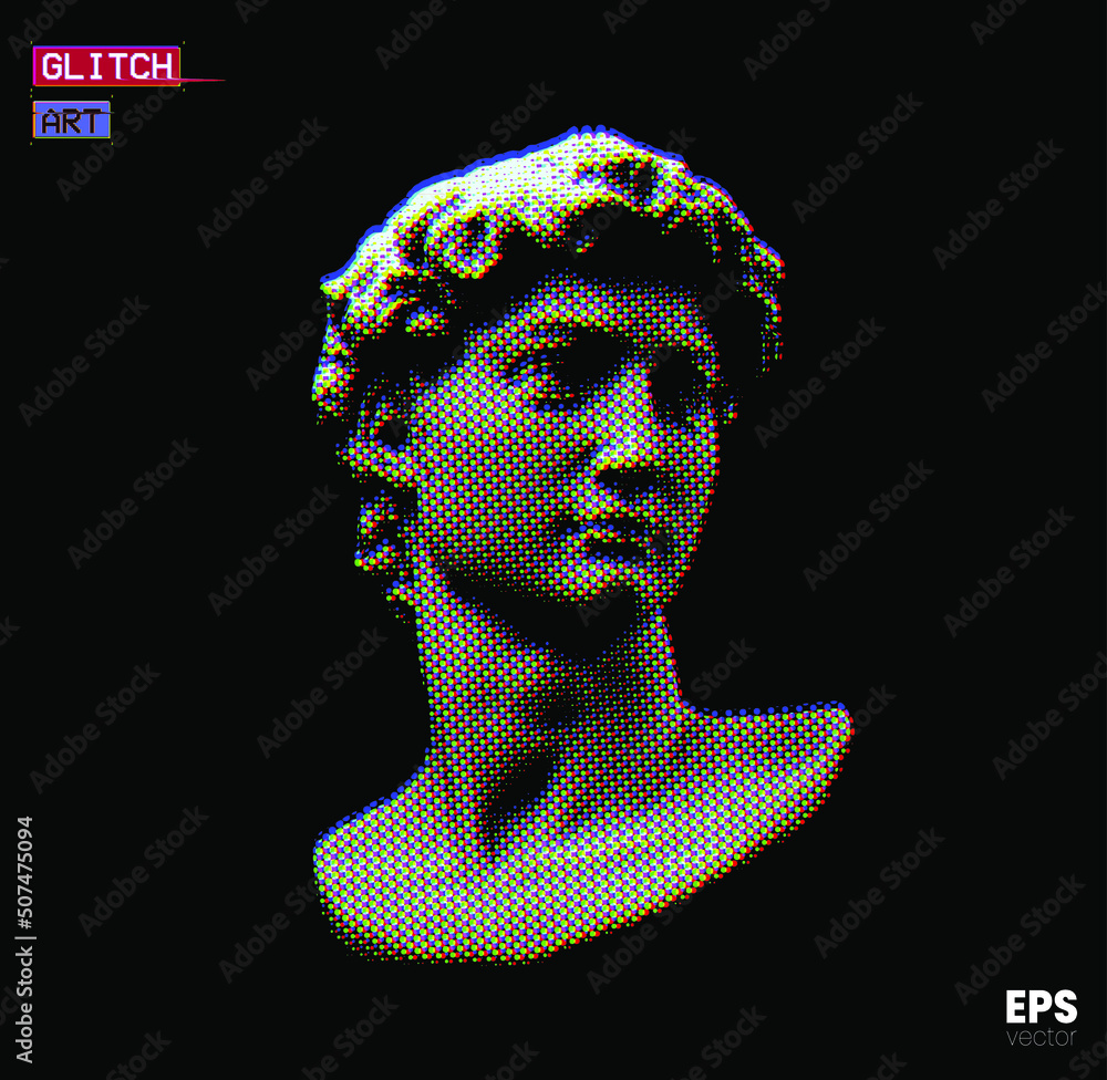 Aufkleber vector rgb offset color mode dot halftone mode illustration of male classical style head sculpture f