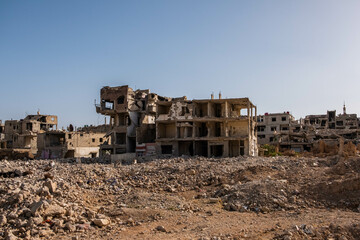 Destroyed residential building ruins in Syrian after Civil War.